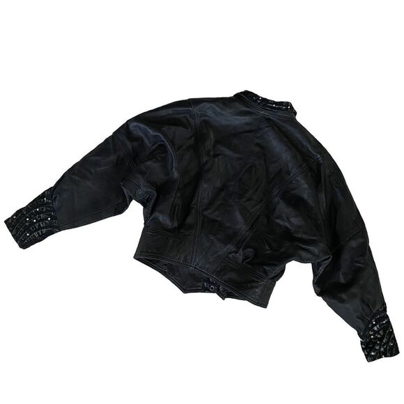 VTG Giovinezza Moda BY Rocco D’Amelio BLACK LEATHER 80s Jacket Rhinestone Xs - Picture 2 of 9